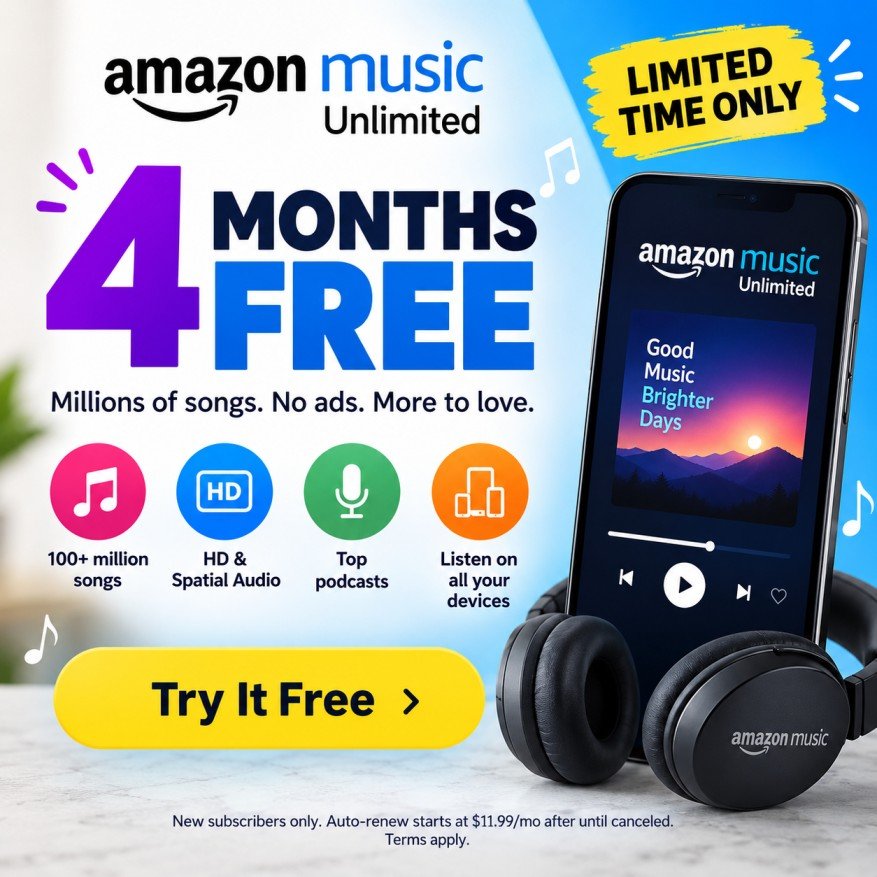 Amazon Music Unlimited 4 months free limited-time offer