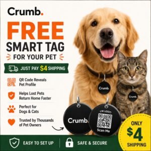 Crumb free smart pet tag deal for dogs and cats with QR code profile