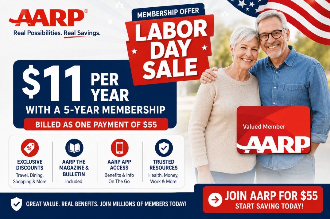 AARP Labor Day membership deal – $11 per year with a 5-year membership