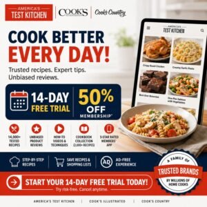 America’s Test Kitchen 14-day free trial and 50% off membership deal