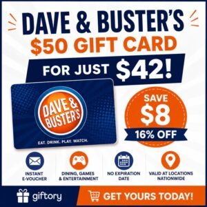 Dave & Buster’s $50 gift card for $42 with code DBGAME42
