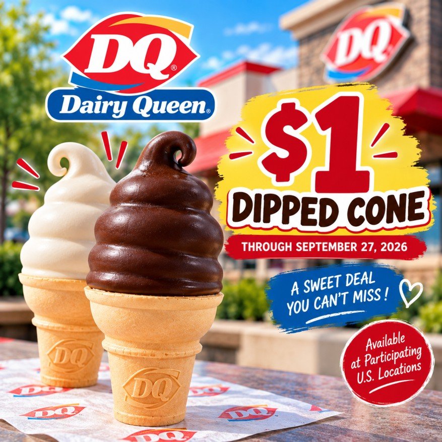 Dairy Queen $1 small dipped cone deal
