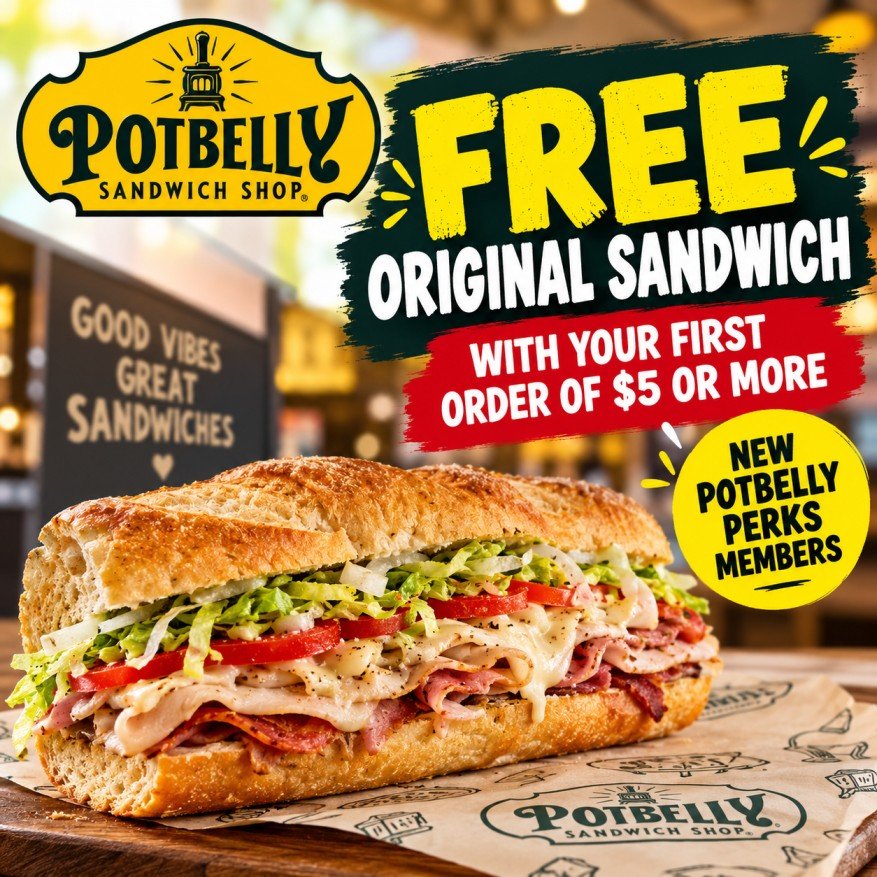 Potbelly Perks offer for a free Original sandwich after a qualifying first order