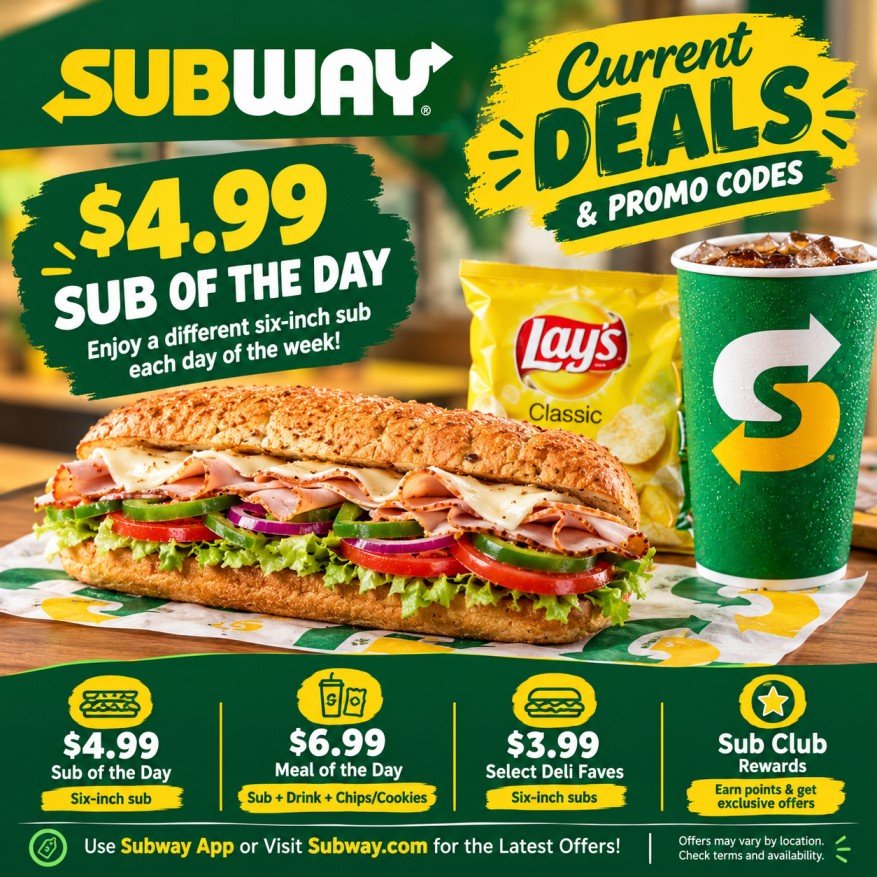 Subway current deals including Sub Club rewards and Meal of the Day