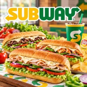 Subway sandwich with fresh vegetables representing deals, coupons, and rewards