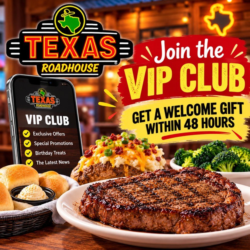 Texas Roadhouse VIP Club welcome offer and restaurant meal