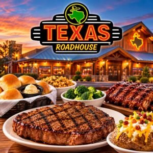 Texas Roadhouse steakhouse meal with steak, ribs, and sides representing restaurant deals and VIP offers