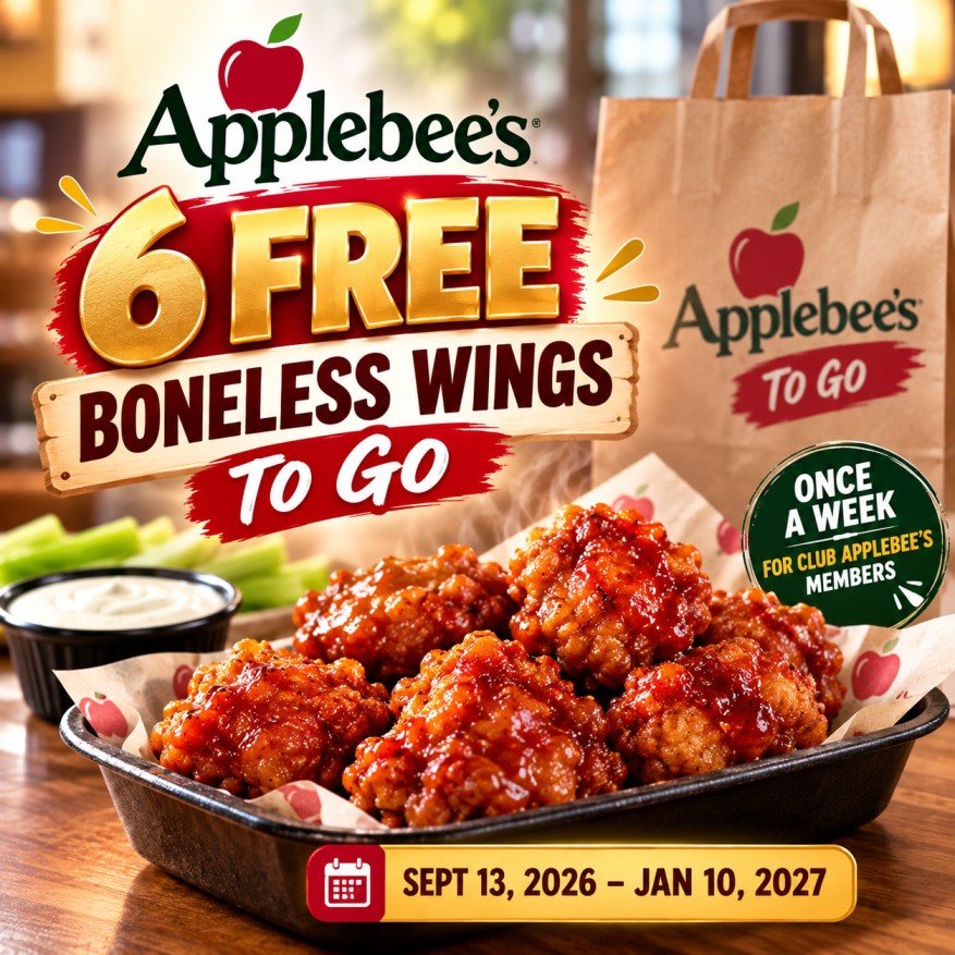 Applebee's 6 free boneless wings weekly deal