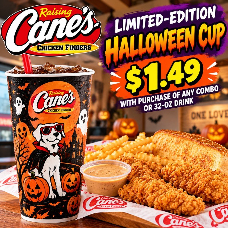 Raising Cane’s Deals, Caniac Club Rewards & Freebies Raising Cane’s limited-edition Halloween cup for $1.49 with a combo or 32-ounce drink at participating locations