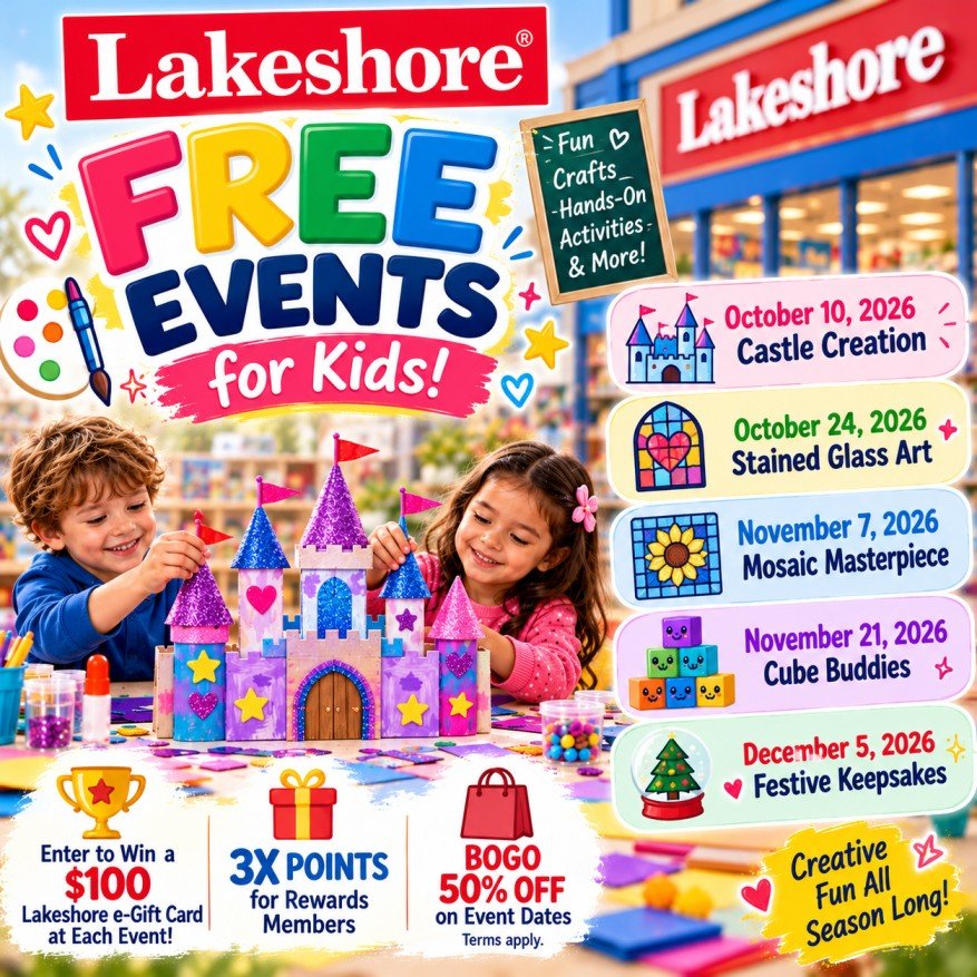 Free Castle Creation kids craft event at Lakeshore Learning stores on October 10, 2026