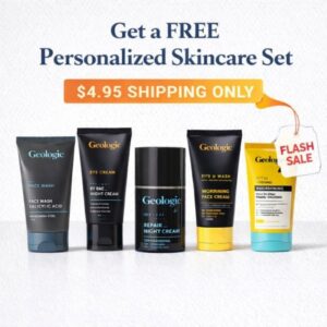 Geologie FREE personalized skincare set with face wash, eye cream, night cream and morning cream for $4.95 shipping