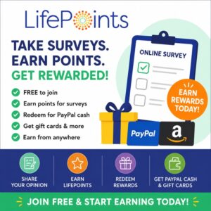 LifePoints paid survey rewards program offering PayPal cash and gift card rewards for completing online surveys