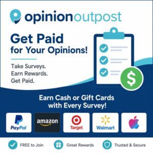Opinion Outpost survey rewards platform offering cash, PayPal rewards, and gift cards for completing online surveys